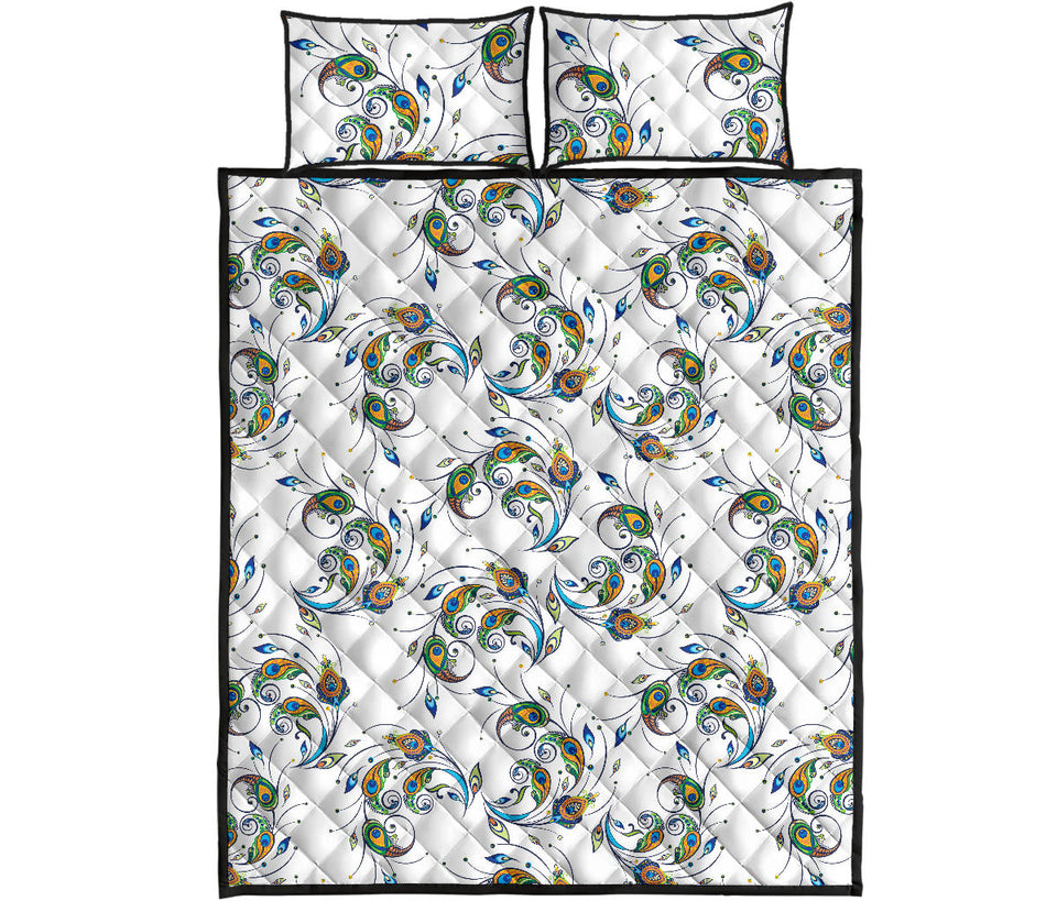 Peacock feather pattern Quilt Bed Set