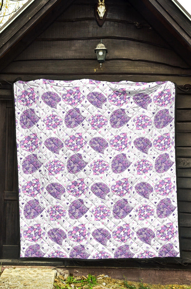 Hedgehog Pattern Print Design 05 Premium Quilt