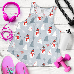 Snowman christmas  tree snow gray background Women Racerback Tank Top