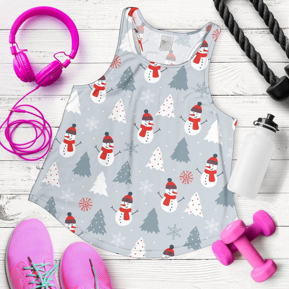 Snowman christmas  tree snow gray background Women Racerback Tank Top