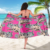 Chameleon Lizard Pattern Pink Background Sarong