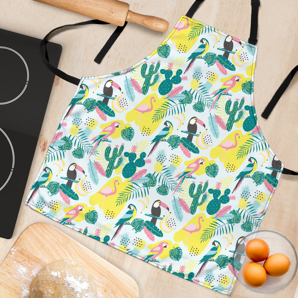 Cute Parrot Toucan Flamingo Cactus Exotic Leaves Pattern Adjustable Apron