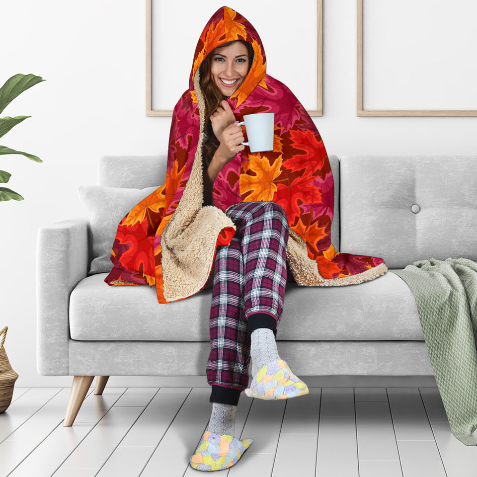 Autumn Maple Leaf Pattern Hooded Blanket