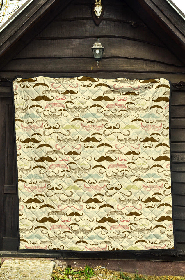 Mustache Beard Pattern Print Design 01 Premium Quilt