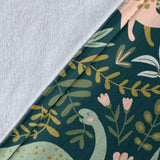 Dinosaurs Tropical Leaves Flower Pattern Premium Blanket