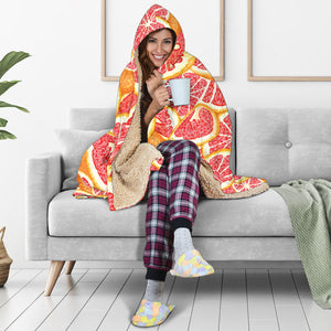 Tropical Grapefruit Pattern Hooded Blanket