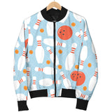 Bowling Ball Bowling Pins Blue Blackground Women'S Bomber Jacket