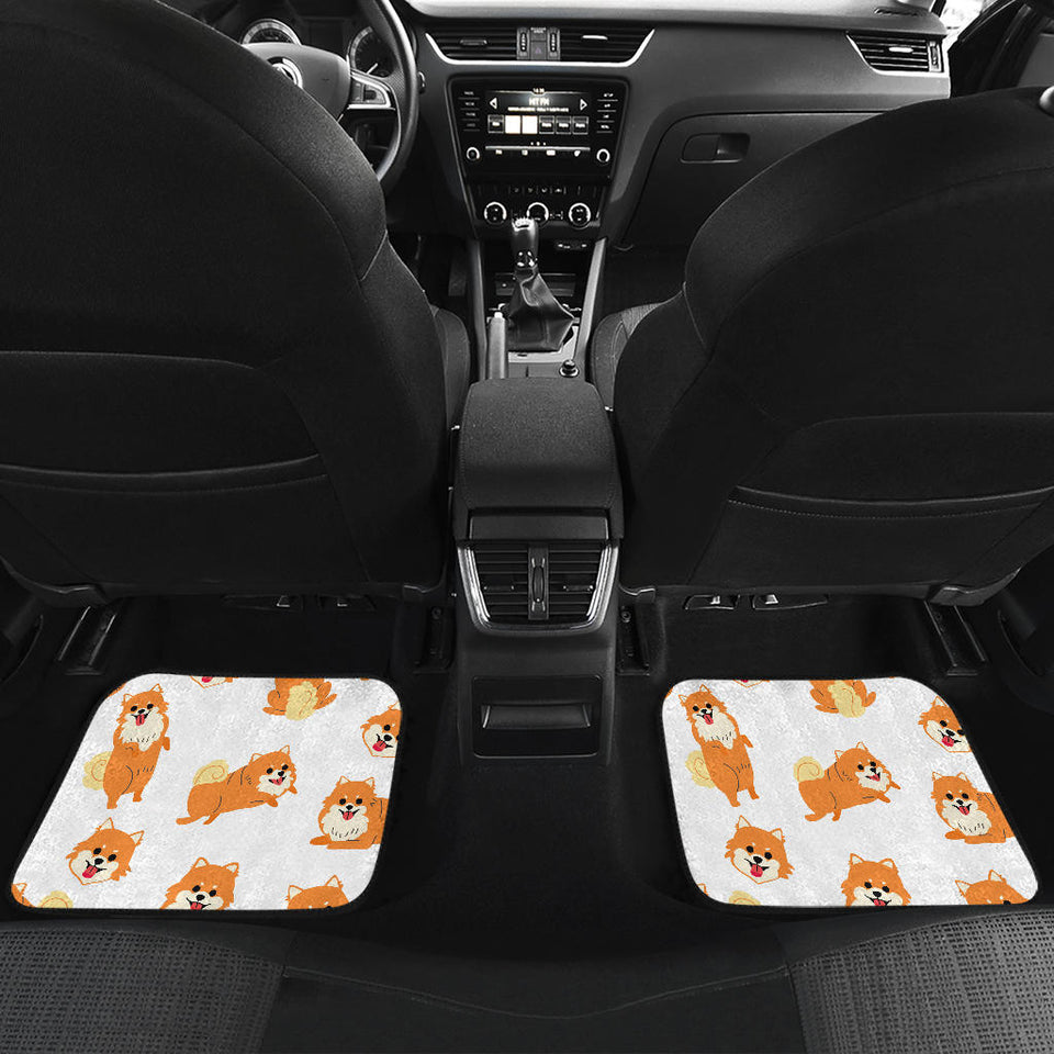 Brown Pomeranian Pattern Front And Back Car Mats