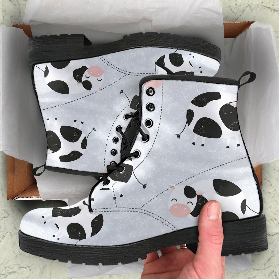 Cute Cows Pattern Leather Boots