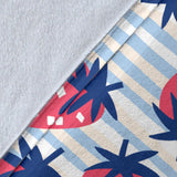 Strawberry Pattern Blue Lines Background Premium Blanket