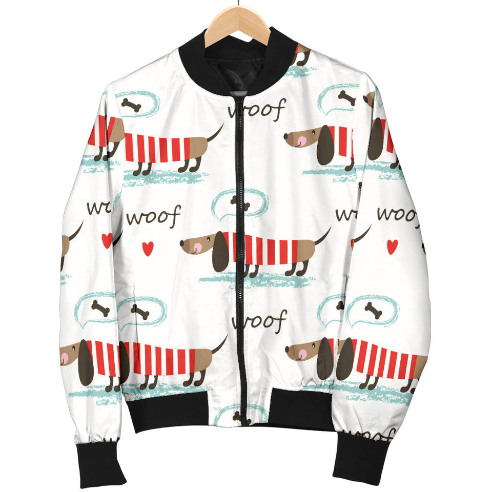 Cute Dachshund Bone Pattern Women'S Bomber Jacket