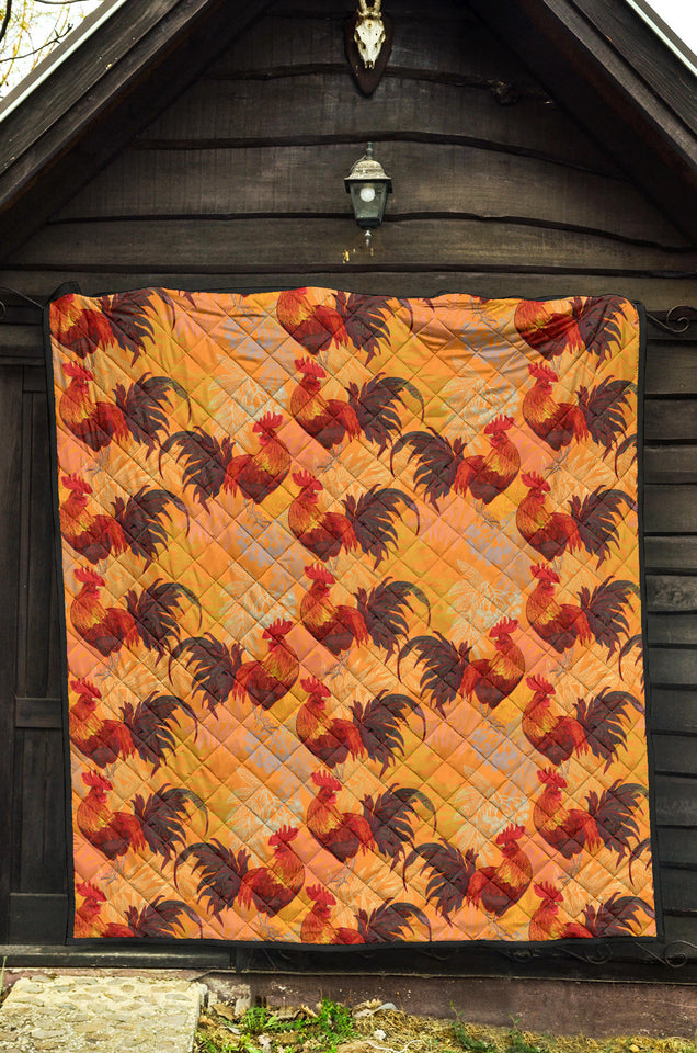 Red Rooster Chicken Cock Pattern Premium Quilt