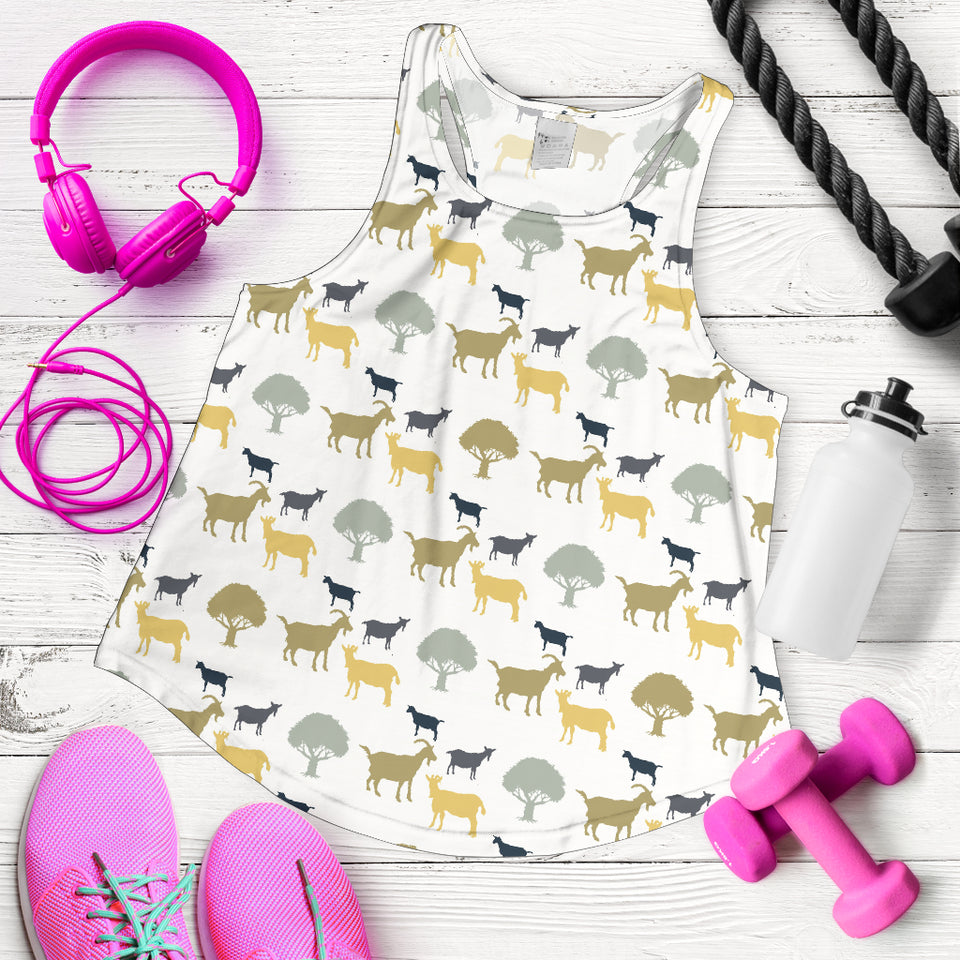 Silhouettes of goat and tree pattern Women Racerback Tank Top