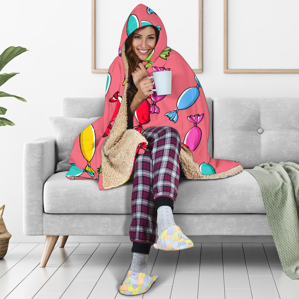Colorful Wrapped Candy Pattern Hooded Blanket