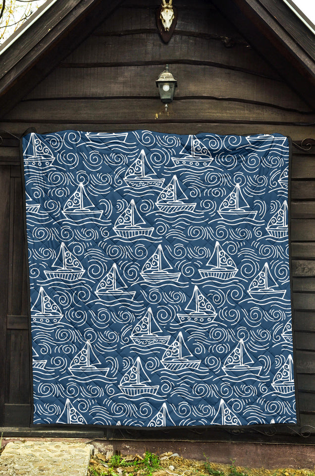 Hand Drawn Sailboat Pattern Premium Quilt