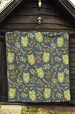 Cute Owls Leaves Pattern Premium Quilt