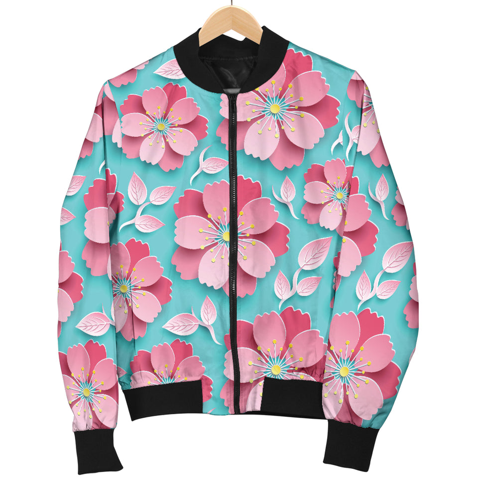 3D Sakura Cherry Blossom Pattern Women'S Bomber Jacket