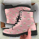Cute Hamster Cheese Pattern Pink Background Leather Boots