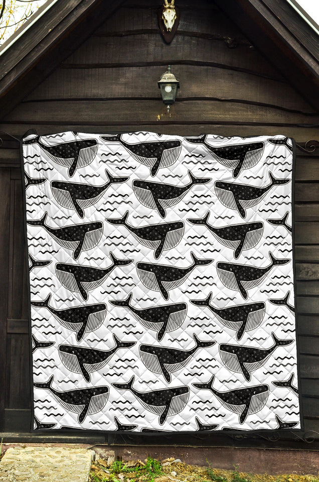 Black Whale Pattern Premium Quilt