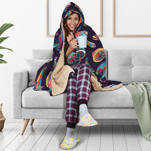Colorful Mushroom Pattern Hooded Blanket