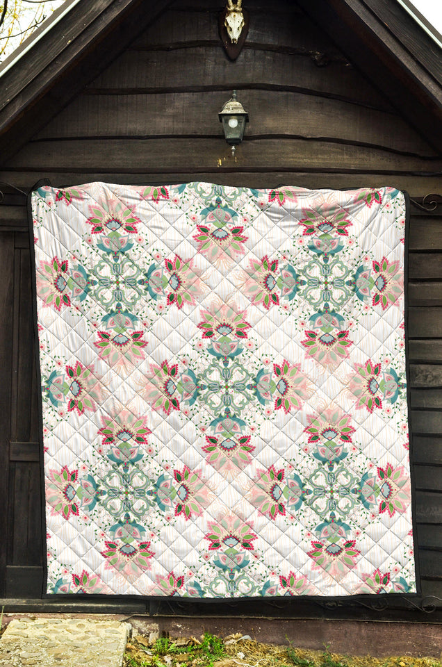 Square Floral Indian Flower Pattern Premium Quilt