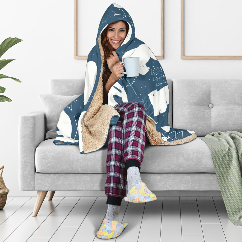 Polar Bear Mother Her Child Pattern Hooded Blanket