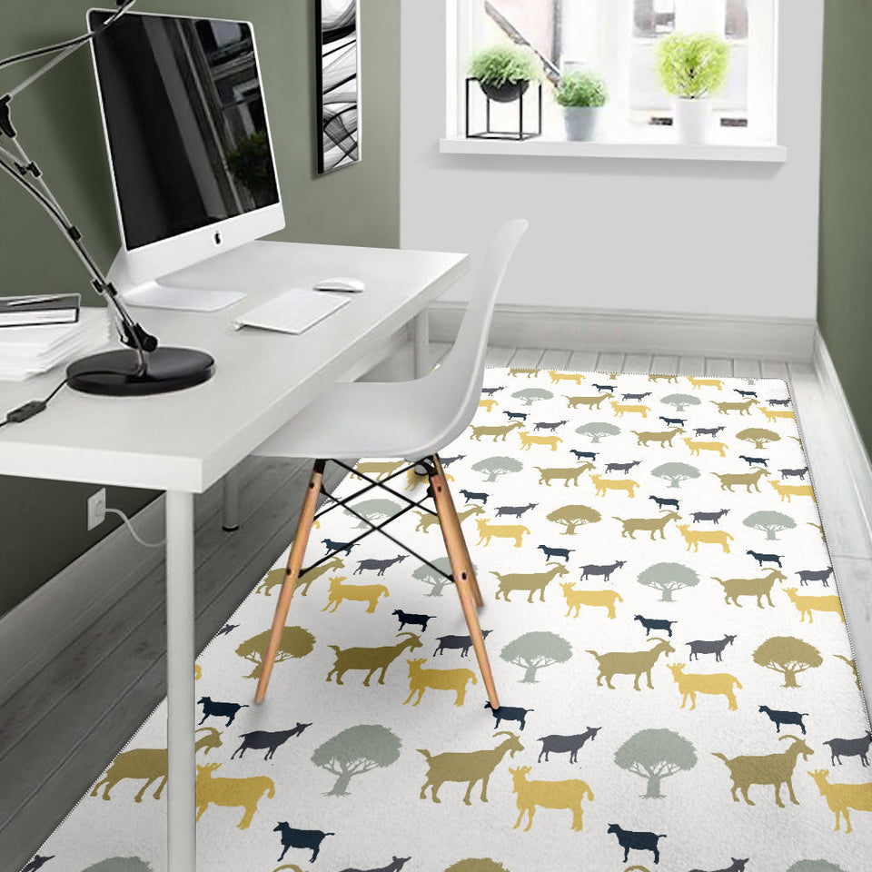 Silhouettes Of Goat And Tree Pattern Area Rug