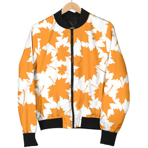 Orange Maple Leaf Pattern Women'S Bomber Jacket