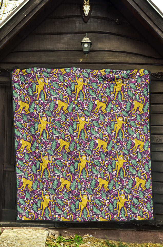Cute Yellow Monkey Leaves Pattern Premium Quilt