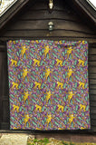 Cute Yellow Monkey Leaves Pattern Premium Quilt