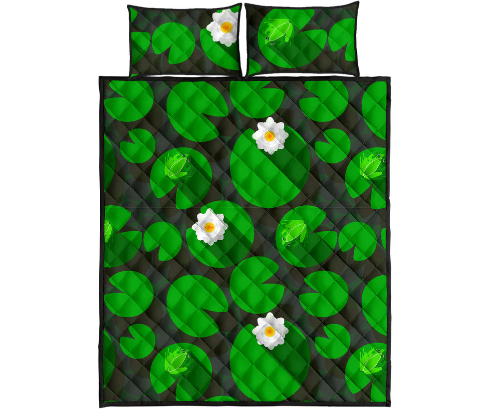 Frog waterlily pattern Quilt Bed Set