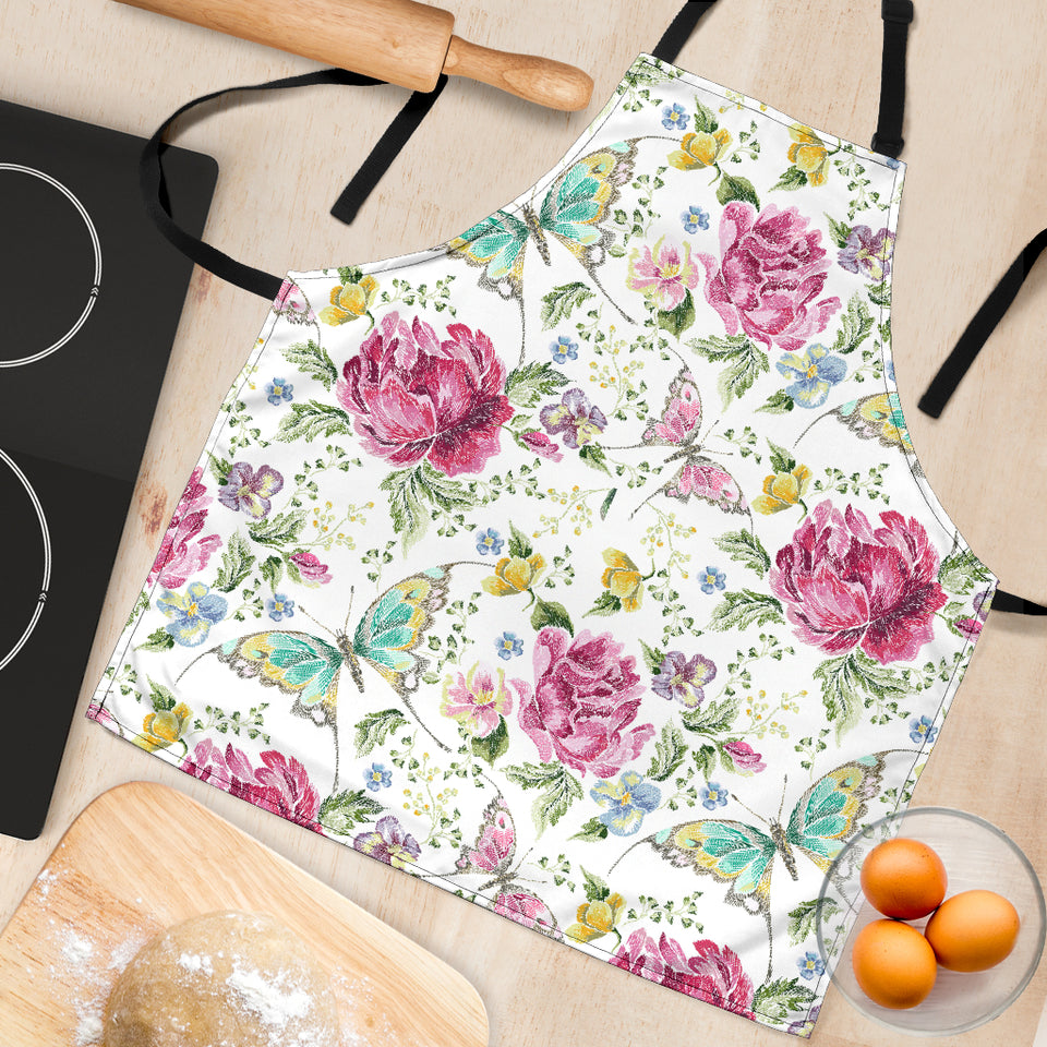 Hand Drawn Butterfly Rose Adjustable Apron