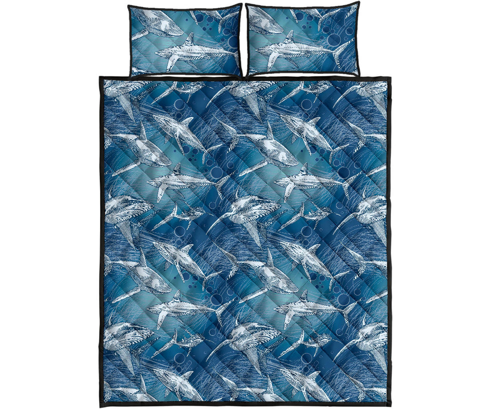 Shark hand drawn Quilt Bed Set
