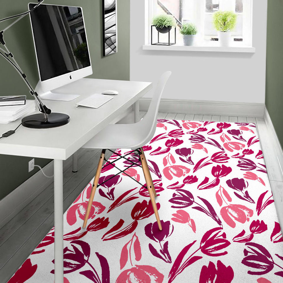 Pink Sketch Tulip Pattern Area Rug