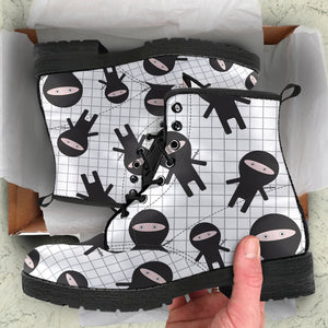 Ninja Pattern Plaid Background Leather Boots