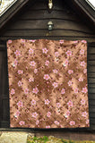 Pink Sakura Cherry Blossom Drak Brown Background Premium Quilt