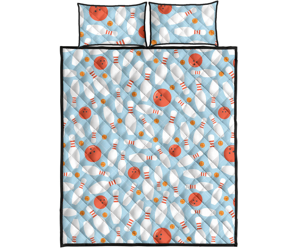Bowling ball bowling pins blue blackground Quilt Bed Set