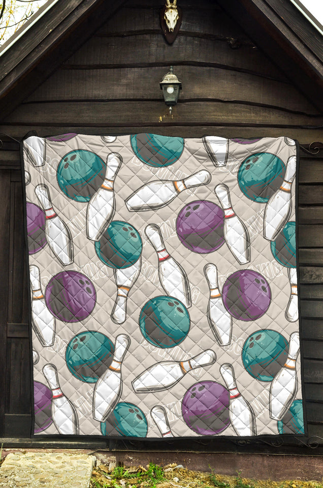 Bowling Ball And Pin Gray Background Premium Quilt