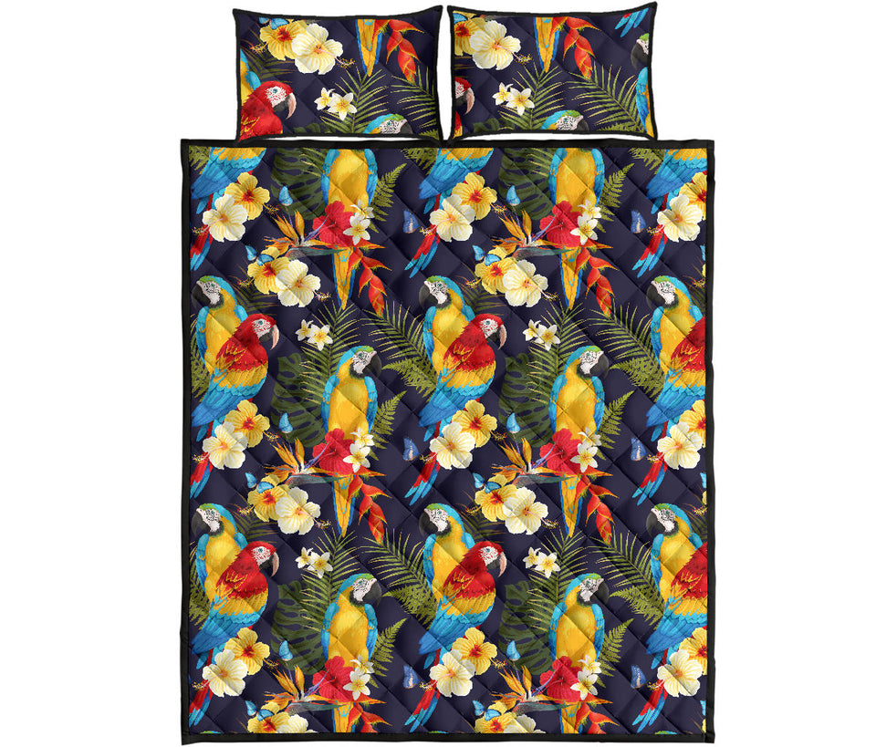 Colorful parrot flower pattern Quilt Bed Set