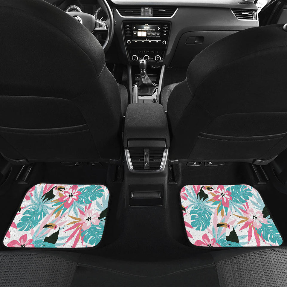Toucan Tropical Flower Leave Pattern Front And Back Car Mats