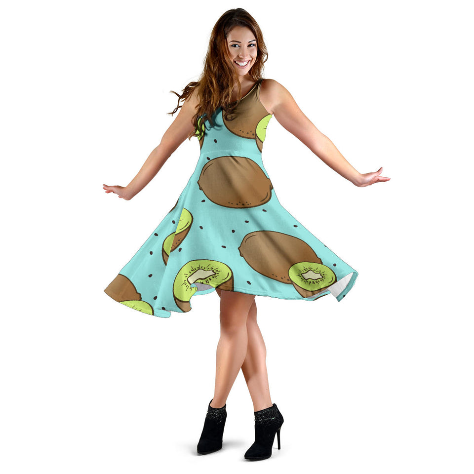 Kiwi Blue Background Sleeveless Midi Dress