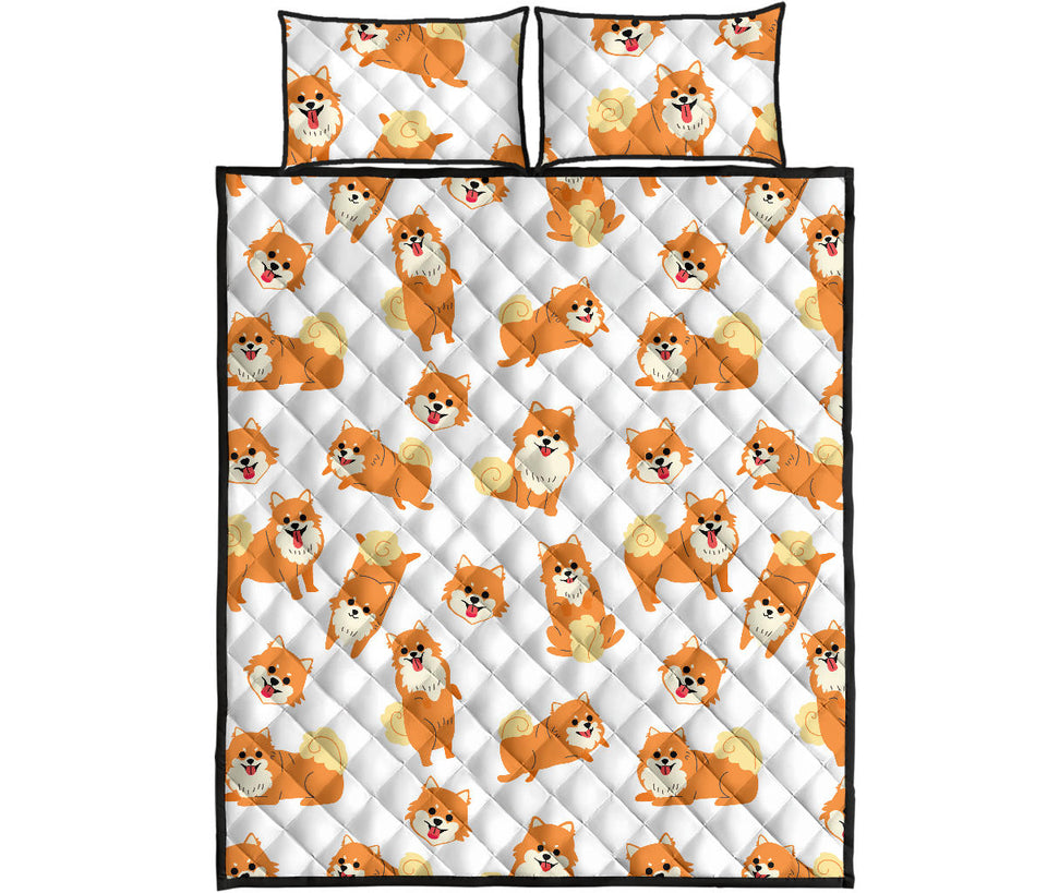 Brown pomeranian pattern Quilt Bed Set