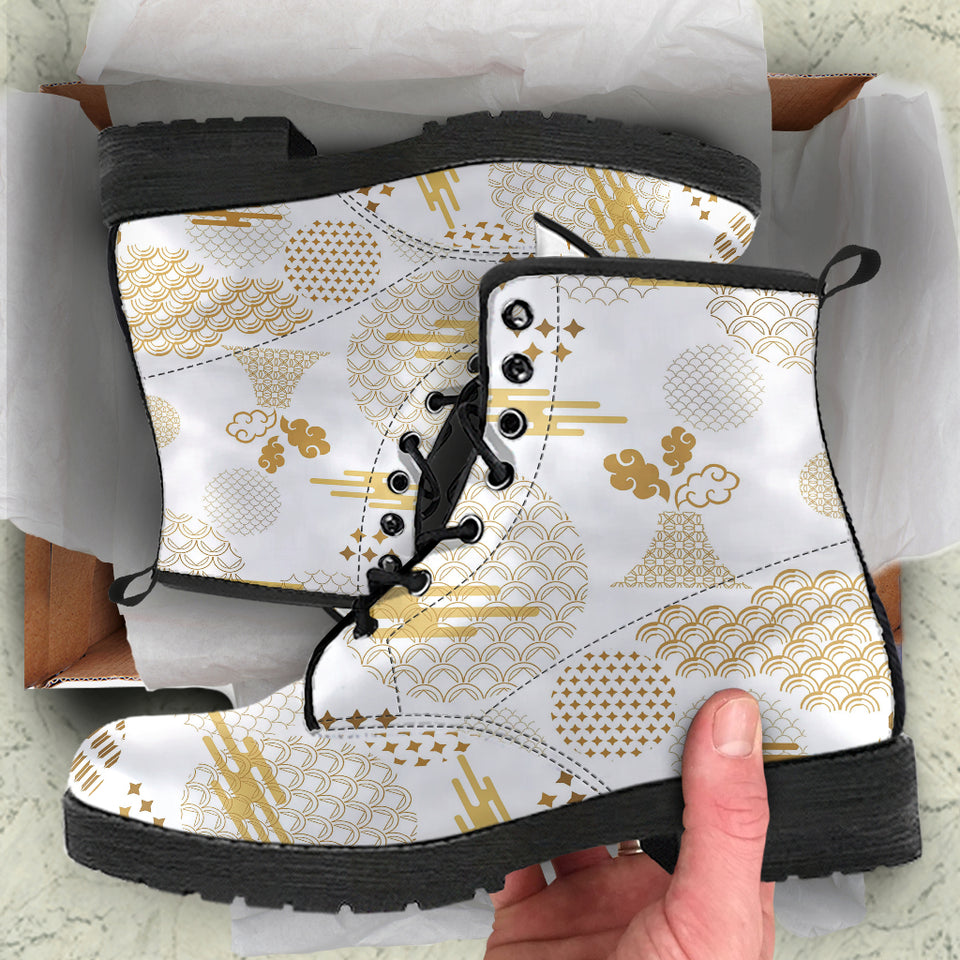 Beautiful Gold Japanese Pattern Leather Boots