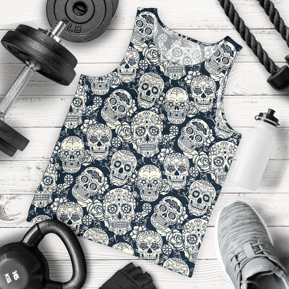 Sugar skull black white pattern Men Tank Top