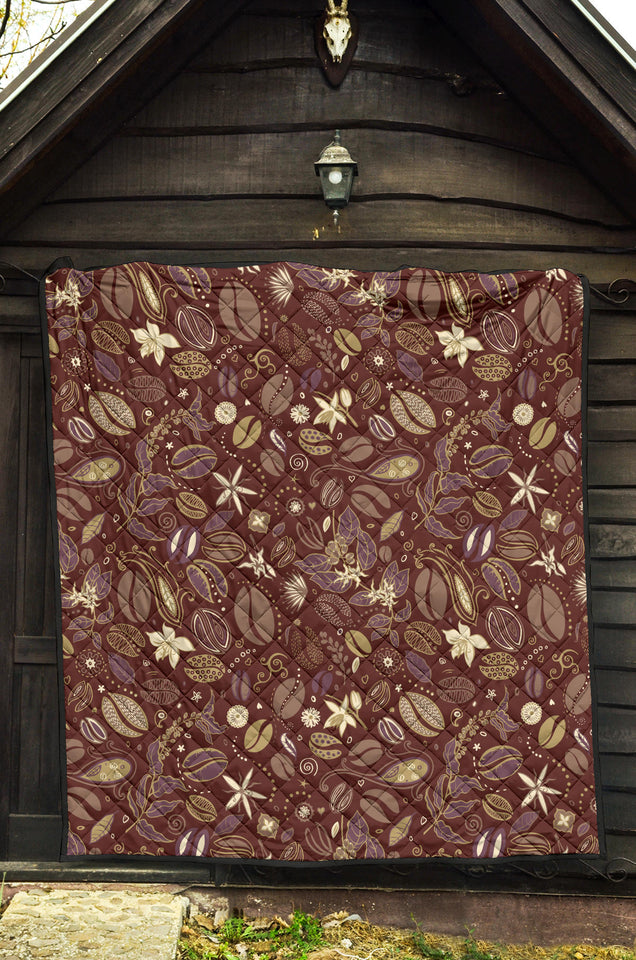 Coffee Bean Flower Pattern Premium Quilt