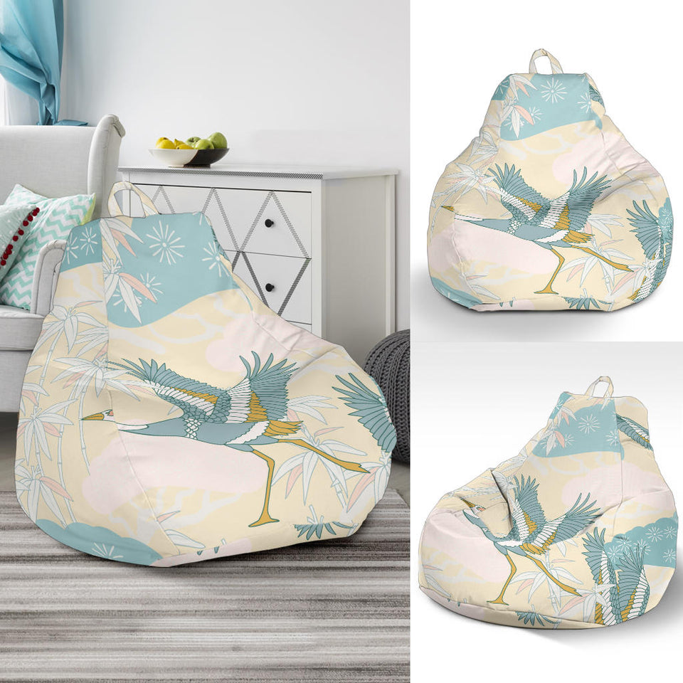 Bonsai Bamboo Stork Japanese Pattern Cream Theme Bean Bag Cover