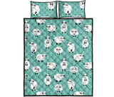 Cute sheep green background Quilt Bed Set
