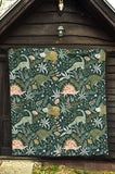 Dinosaurs Tropical Leaves Flower Pattern Premium Quilt