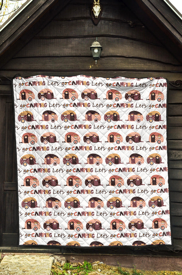 Camper Van Pattern Print Design 01 Premium Quilt