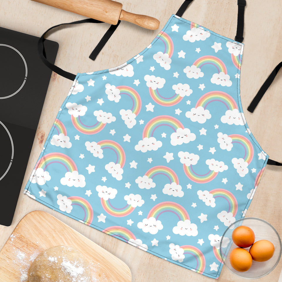 Cute Rainbow Clound Star Pattern Blue Background Adjustable Apron
